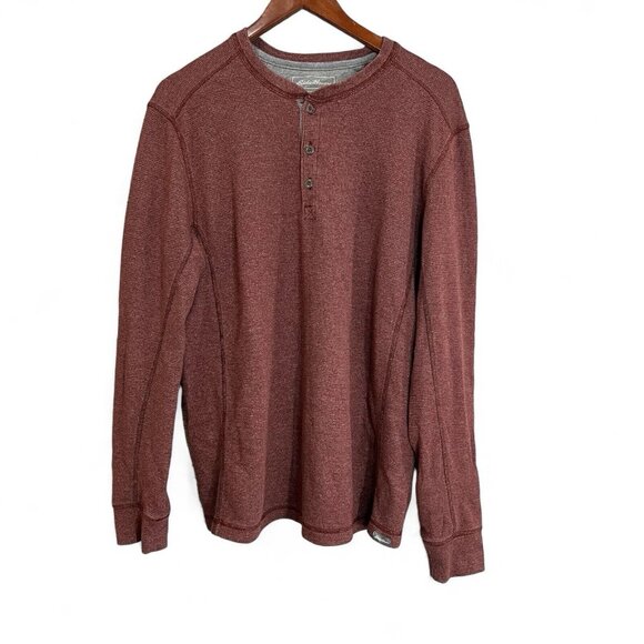 Eddie Bauer Men's Long Sleeve Shirt Size Large Maroon Henley Buttons - Picture 1 of 11